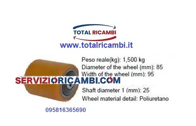 Distribuiamo Ruote e Rulli in vulkollan 85x95x25 e in poliuretano, Ruota Stellana per Transpallet Elettrici e Transpallet manuali, Ricambi e Accessori per Muletti, Carrelli Elevatori e Retrattili e Transpallet di qualsiasi marca 