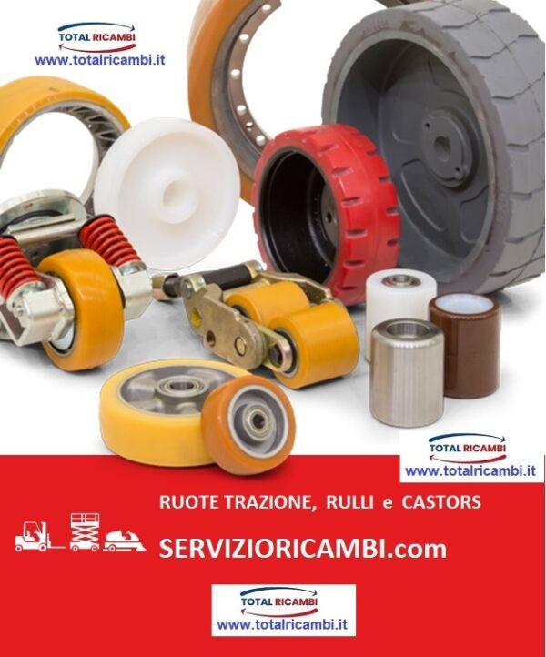 Distribuiamo Ruote e Rulli in vulkollan e poliuretano Stellana per Transpallet Elettrici e Transpallet manuali, Ricambi e Accessori per Muletti, Carrelli Elevatori e Retrattili e Transpallet di qualsiasi marca