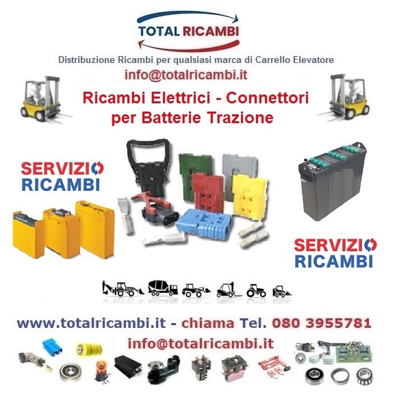 Distribuiamo Connettore per Batteria trazione e ricambi elettrici per Muletti Transpallet e Carrelli Elevatori Contatta Total Ricambi