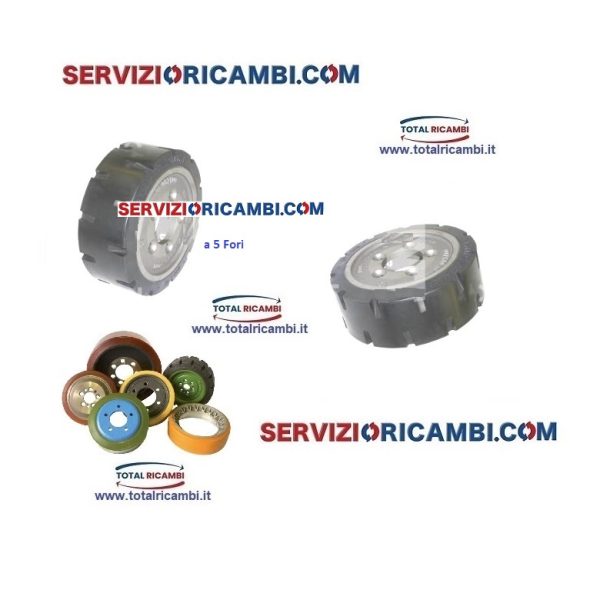 Distribuiamo Ruote Motrici per Transpallet 250x85x190 a 5 Fori e Rulli per Transpallet