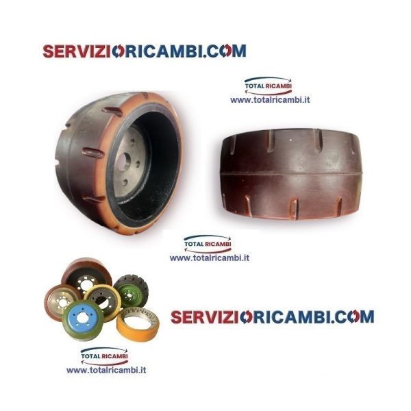 Distribuiamo Ruote Motrici per Transpallet 254x125 e 254x125x40 a 5 Fori e Rulli per Transpallet elettrici Linde
