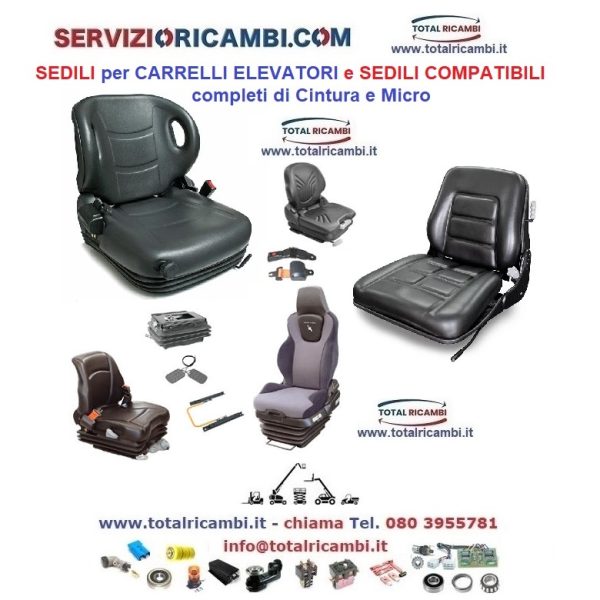 Distribuiamo Sedili Completi di cintura e micro sensore per Muletti, Carrelli Elevatori e Retrattili 0958000119 - GS12 - 0958049488