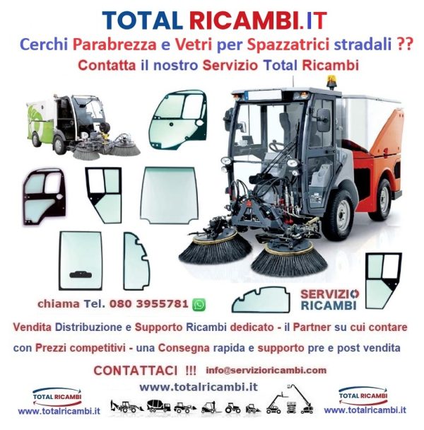 Parabrezza e Vetri per Spazzatrici stradali e vetri per Muletti e Carrelli Elevatori, vendita e supporto ricambi Total spare parts service